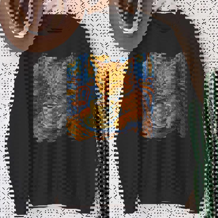 ゴッホ 猫 絵画 面白い 芸術的 猫 コーヒー愛好家 スウェットシャツ 年配の女性への贈り物