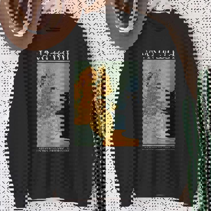 ゴッホ 黒猫 ひまわり おもしろ猫 スウェットシャツ 年配の女性への贈り物