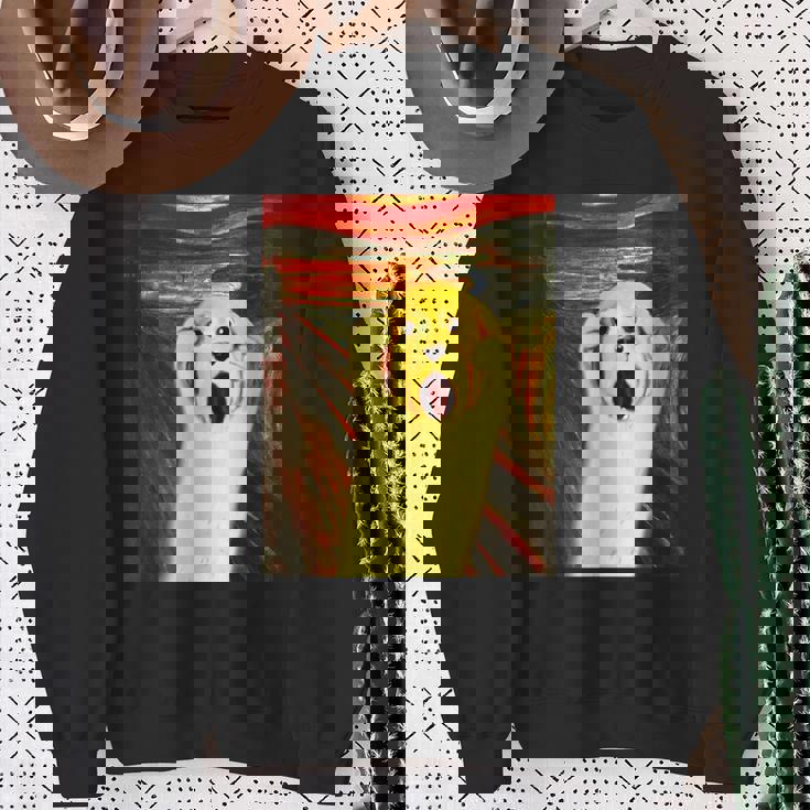 ゴールデンレトリバー 面白いtシャツ 犬 ムンクの叫び かわいい メンズ 子供 おもしろ 服 グッズ ネタ スウェットシャツ 年配の女性への贈り物