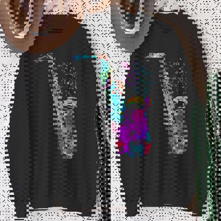 サクソフォン プレーヤー ジャズ 音符 サクソフォン カラフル サックス スウェットシャツ 年配の女性への贈り物