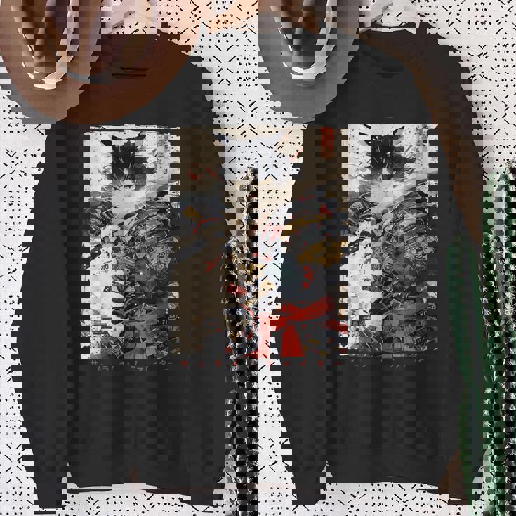 サムライ 猫戦士 浮世 墨絵 猫 サムライ スウェットシャツ 年配の女性への贈り物