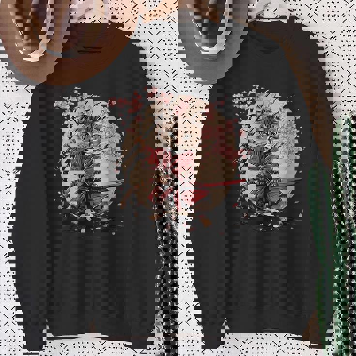 サムライキャット 日本戦士 サクラツリー 日本忍者 猫 スウェットシャツ 年配の女性への贈り物