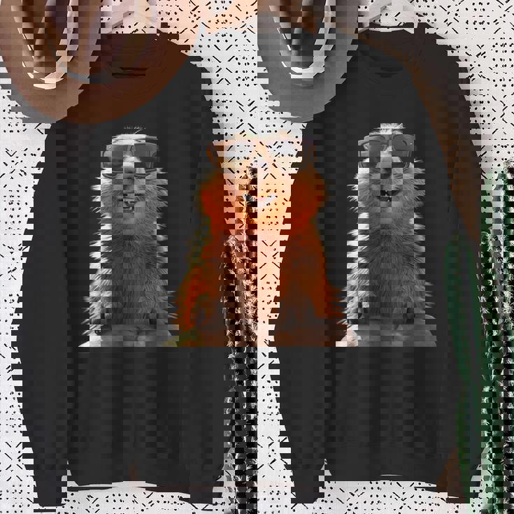 サングラスをかけたマーモット 齧歯類 地リス マーモット スウェットシャツ 年配の女性への贈り物