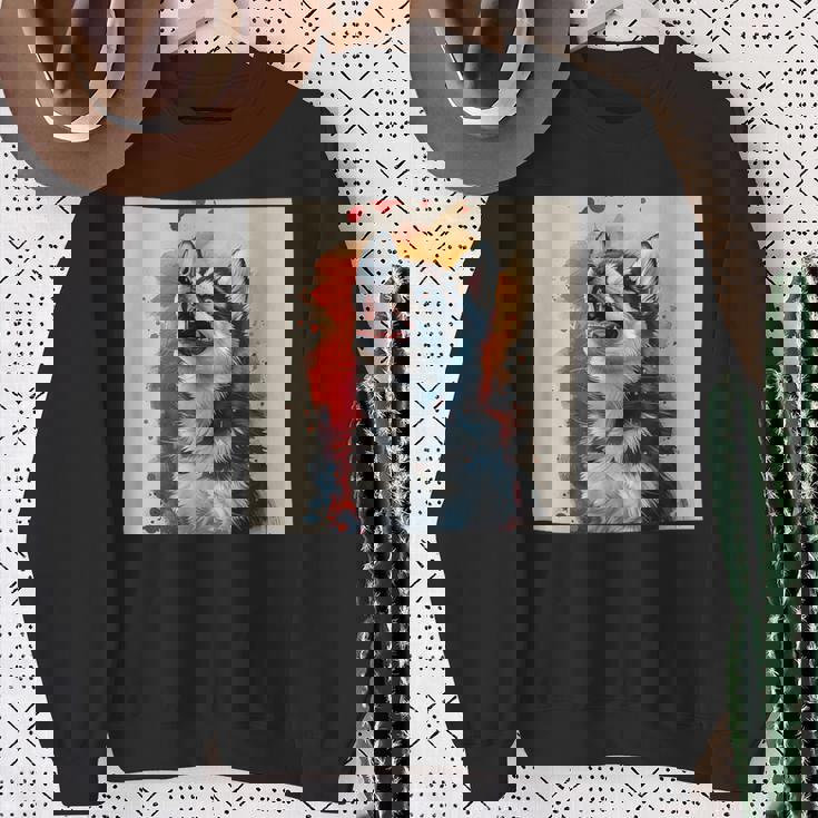 シベリアンハスキー子犬の笑いグラフィック。 スウェットシャツ 年配の女性への贈り物