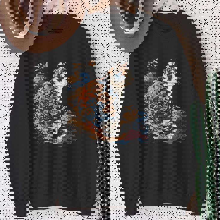 シュールレアリズム 日本画 三毛猫 スウェットシャツ 年配の女性への贈り物