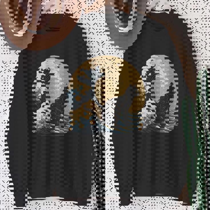 シュールレアリズム 日本画 黒猫 スウェットシャツ 年配の女性への贈り物