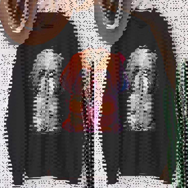 シーズー ボバティー バブルティー アニメ カワイイ 犬 スウェットシャツ 年配の女性への贈り物