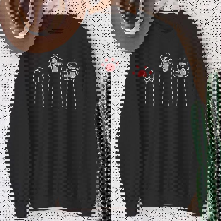 ジャンケン ハンド ゲーム かわいい足 面白い猫 スウェットシャツ 年配の女性への贈り物