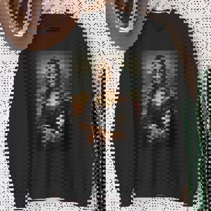 スノーシュー 猫 モナリザ 絵画 アート ママ お父さん スウェットシャツ 年配の女性への贈り物