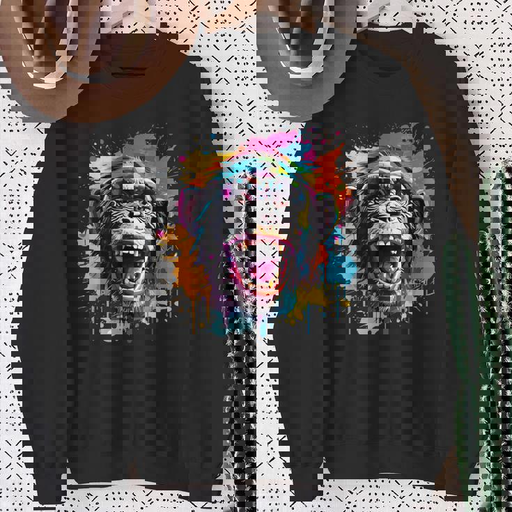 スプラッシュアート チンパンジー 野生動物 動物 好き カラフル スウェットシャツ 年配の女性への贈り物