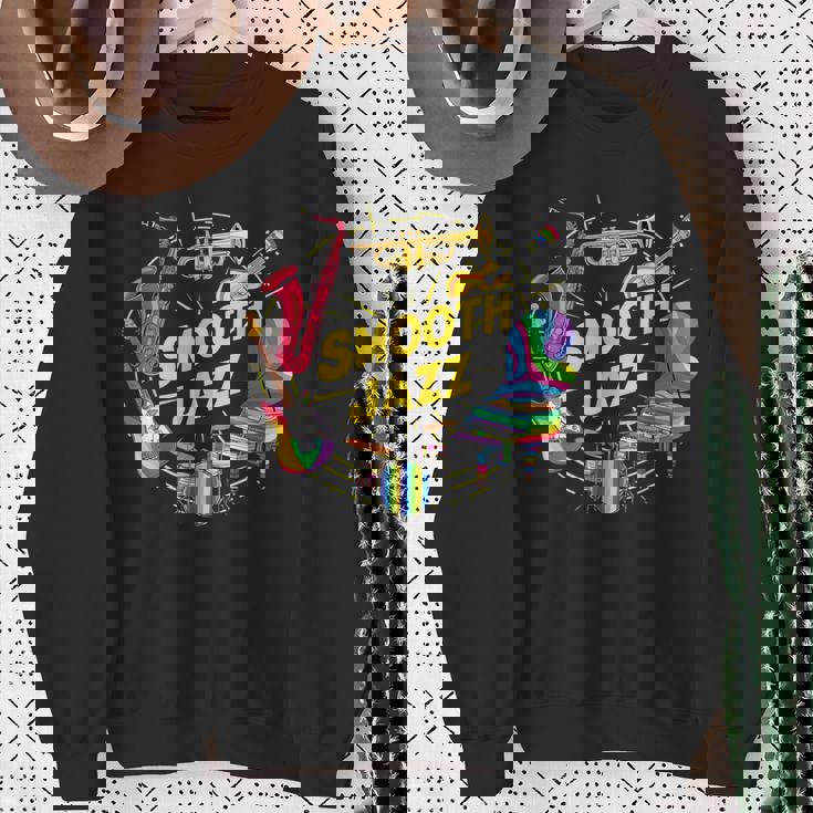 スムースジャズ カラフル 楽器 アート スウェットシャツ 年配の女性への贈り物