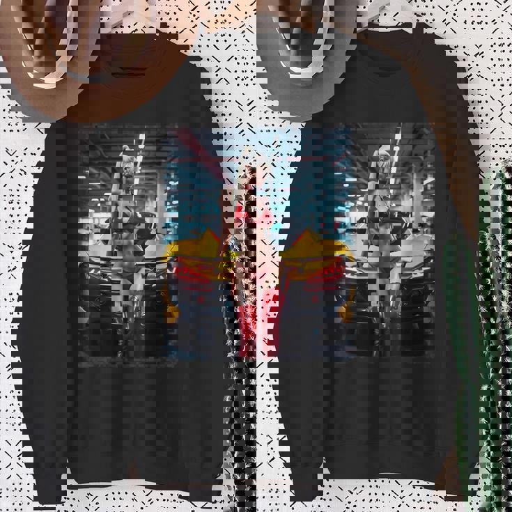 セクシーガールグラフィックtシャツ セクシーブロンドビキニモデル&車 スウェットシャツ 年配の女性への贈り物