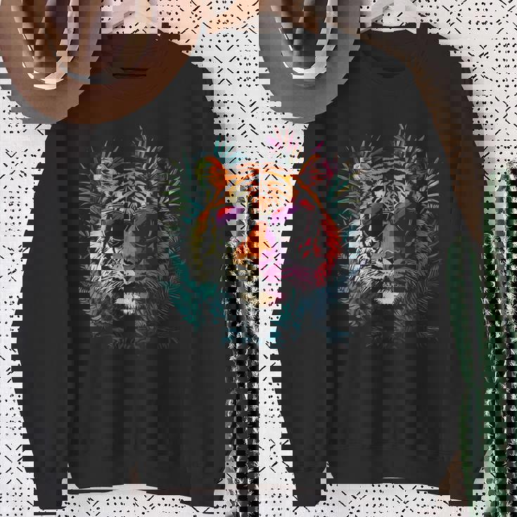 タイガーフェイス 動物好きモチーフ サングラス イラスト 虎 スウェットシャツ 年配の女性への贈り物