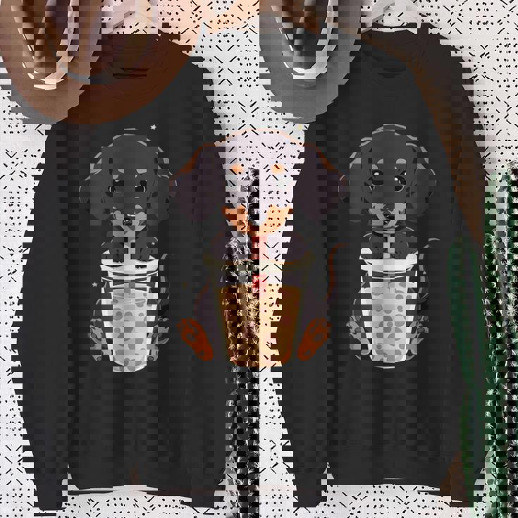 ダックスフンド ボバティー バブルティー アニメ カワイイ 犬 スウェットシャツ 年配の女性への贈り物