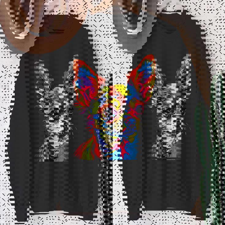 チワワ カラフル カラー ポップアート ラブ ちっちゃかわいいチワワ スウェットシャツ 年配の女性への贈り物