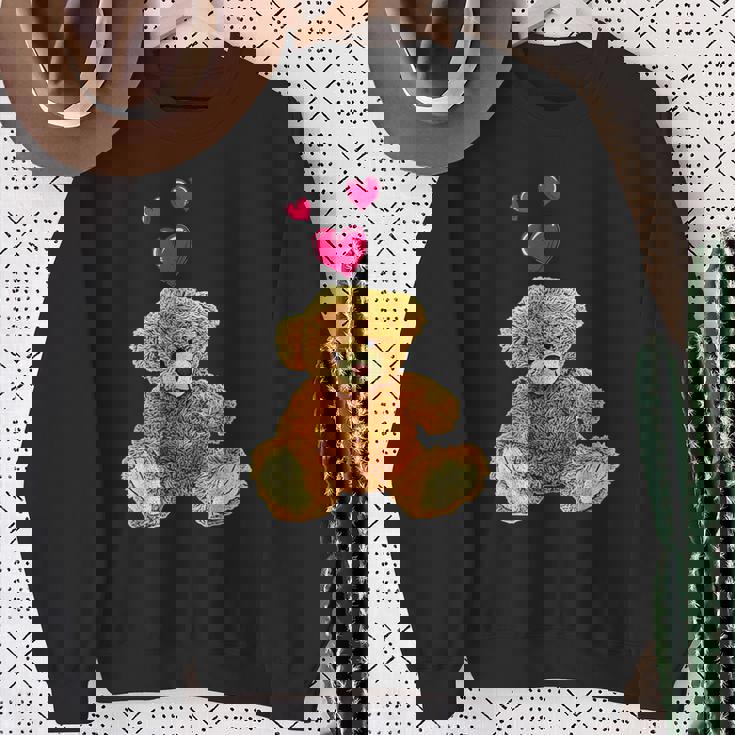 テディベアとハートのかわいいテディベアモチーフ スウェットシャツ 年配の女性への贈り物