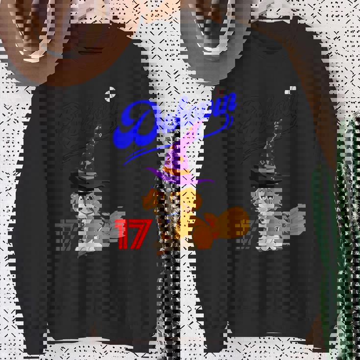 デコピン、デコイ、犬シャツ、No17、愛犬、コーイケルホンディエ、野球観戦、Dekopin Decoy ハロウィン スウェットシャツ 年配の女性への贈り物