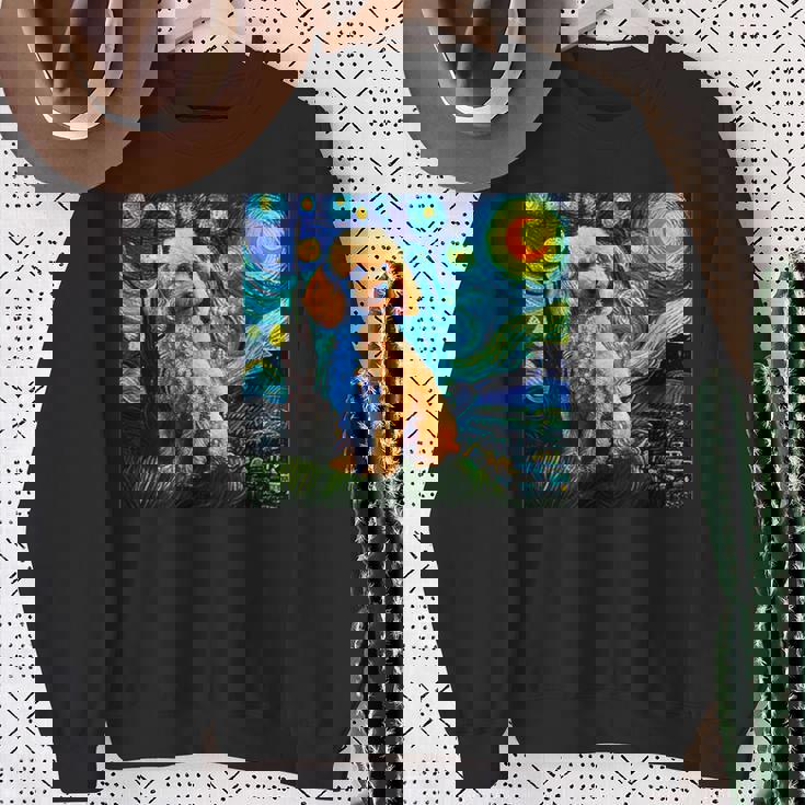 トイプードル 面白いtシャツ 犬 ゴッホ 星月夜 かわいい メンズ 子供 おもしろ 服 グッズ ネタ スウェットシャツ 年配の女性への贈り物