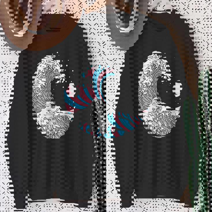 トランスジェンダー プライド Lgbtq トランスフラッグ 日本のウェーブアート Lgbt スウェットシャツ 年配の女性への贈り物