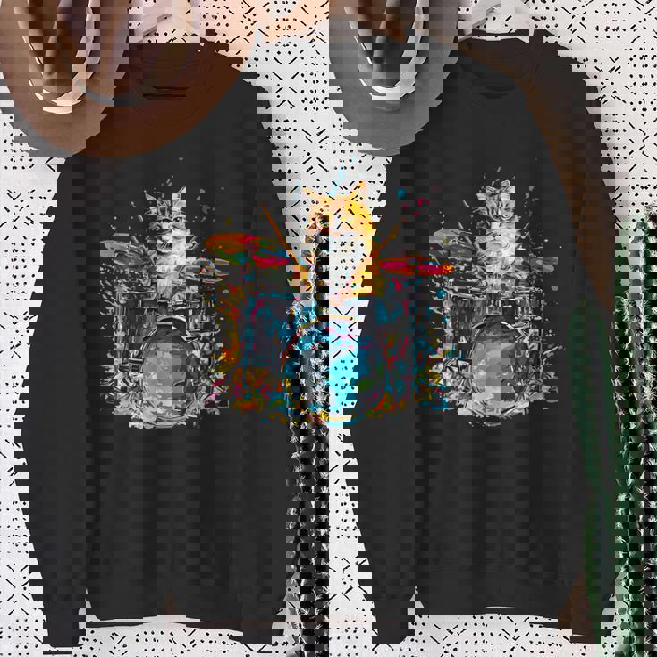 ドラマーの猫猫とドラム スウェットシャツ 年配の女性への贈り物