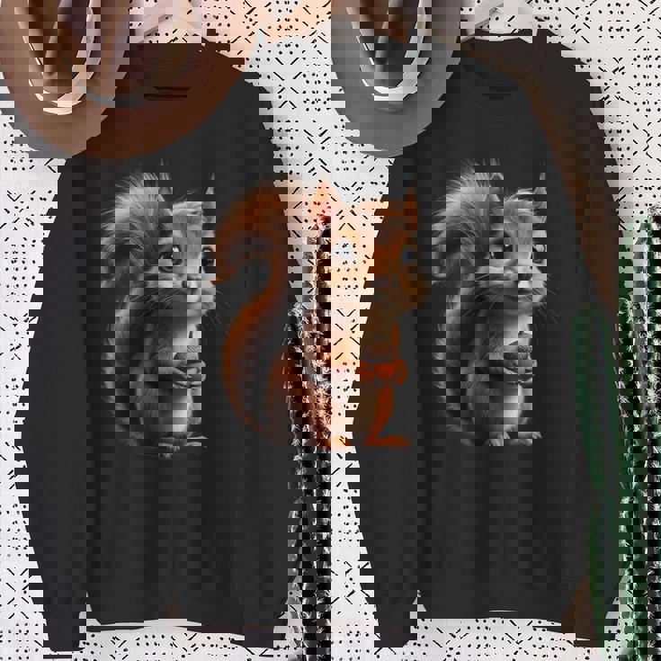 ドングリを持ったかわいいリスのデザイン スウェットシャツ 年配の女性への贈り物