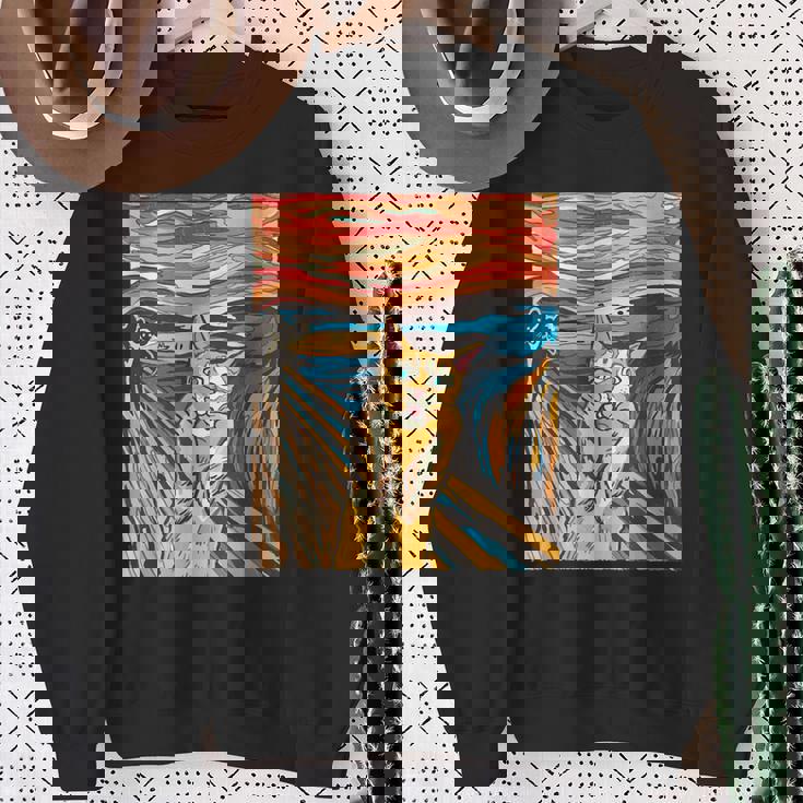 ニャンコの叫び 面白いtシャツ 猫 ムンクの叫び パロディ ネコ メンズ 子供 おもしろ 服 おもしろグッズ ネタ スウェットシャツ 年配の女性への贈り物