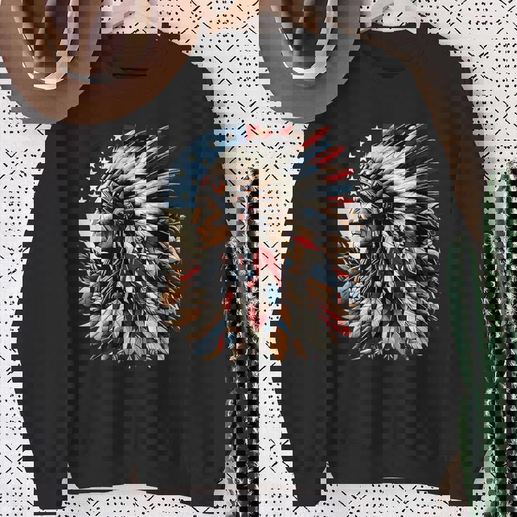 ネイティブアメリカン インディアン チーフ アメリカ国旗 先住民 スウェットシャツ 年配の女性への贈り物