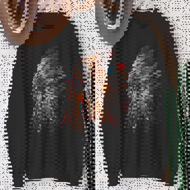 ネイティブアメリカン インディアン ヘッドドレス グラフィック メンズ レディース スウェットシャツ 年配の女性への贈り物