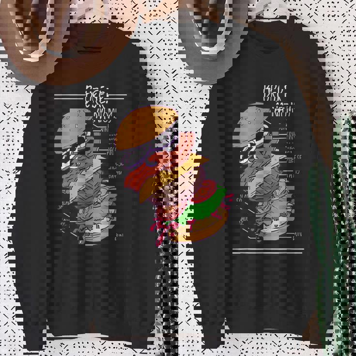 ハンバーガー 解剖図 面白いtシャツ ファストフード メンズ おもしろ グッズ 面白い 服 オリジナル ネタ 食べ物 スウェットシャツ 年配の女性への贈り物