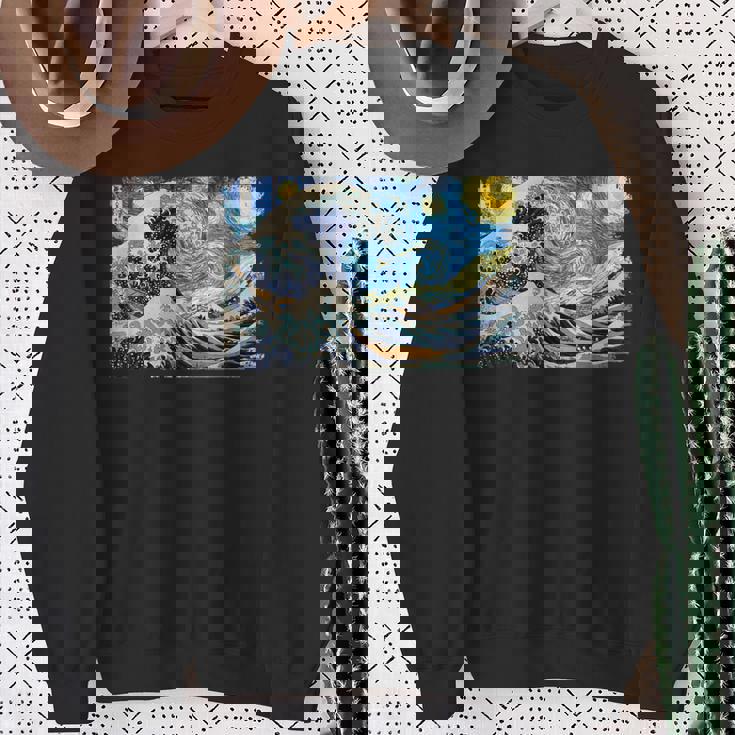 バンゴッホの星空と北斎の富嶽三十六景波絵の融合 スウェットシャツ 年配の女性への贈り物