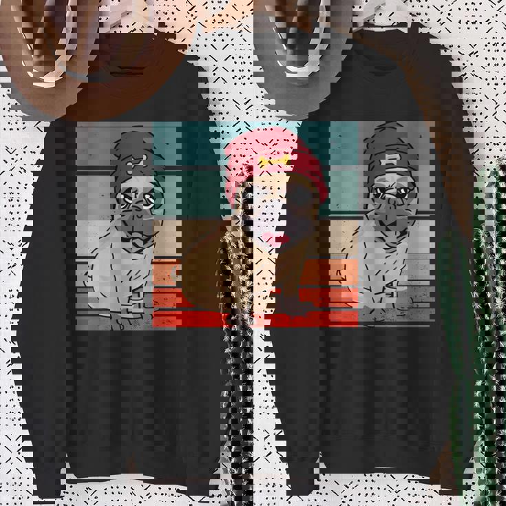 パグ ビーニー 赤骨かわいい遊び心のある幸せなスタイリッシュな動物ペット 長袖tシャツ スウェットシャツ 年配の女性への贈り物