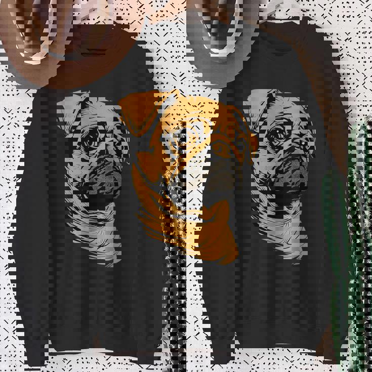 パグ 犬 デザイン ベージュ 犬 ラブ カーリン かわいい パグ スウェットシャツ 年配の女性への贈り物