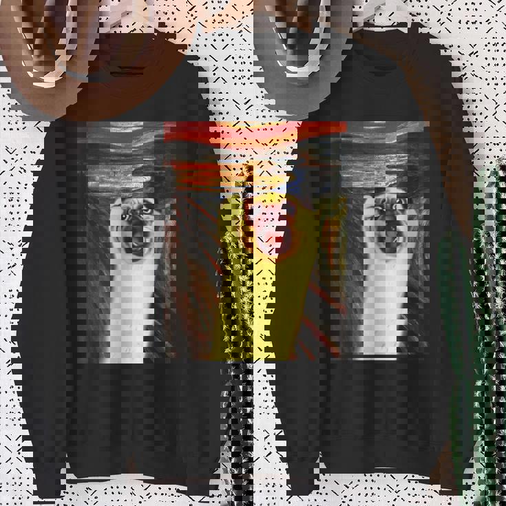 パグ 面白いtシャツ 犬 ムンクの叫び かわいい メンズ 子供 おもしろ 服 グッズ ネタ わんこ イヌ スウェットシャツ 年配の女性への贈り物