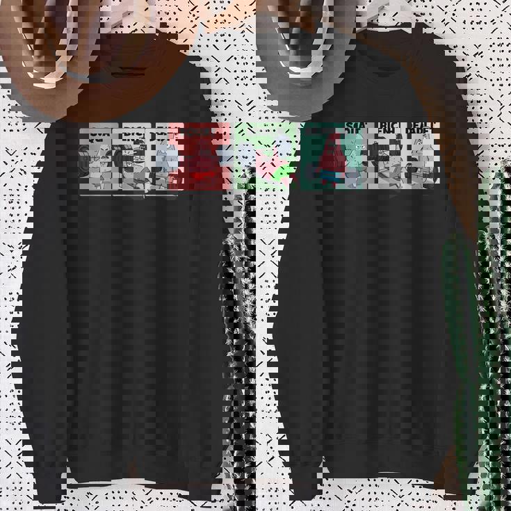 パトリック スクワット、ベンチ、デッドリフト 面白いパワーリフティング スウェットシャツ 年配の女性への贈り物