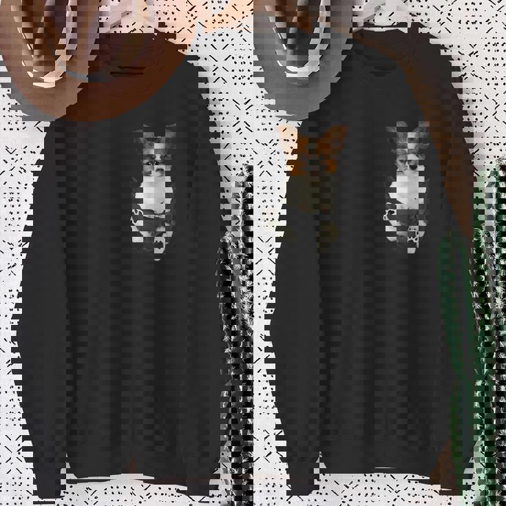 パピヨン愛好家のためのポケットに入った面白いパピヨン スウェットシャツ 年配の女性への贈り物