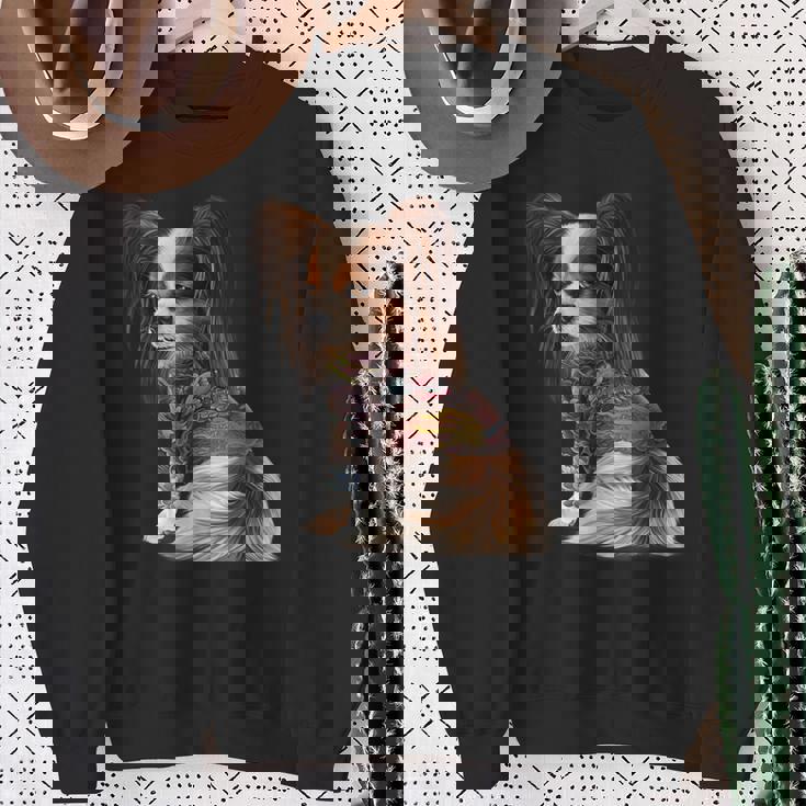 パピヨン犬 日本の伝統的なドラゴンタトゥー イレズミ スウェットシャツ 年配の女性への贈り物