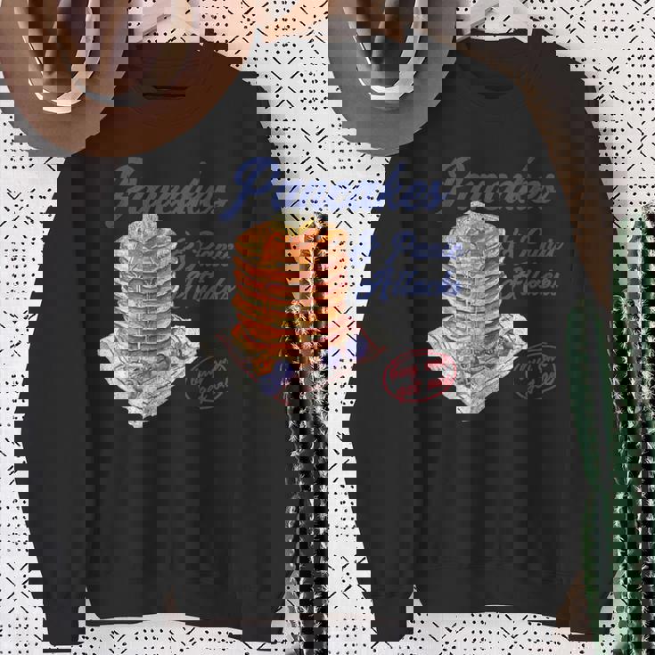 パンケーキとパニック発作 面白い メンタルヘルス 不安 スウェットシャツ 年配の女性への贈り物