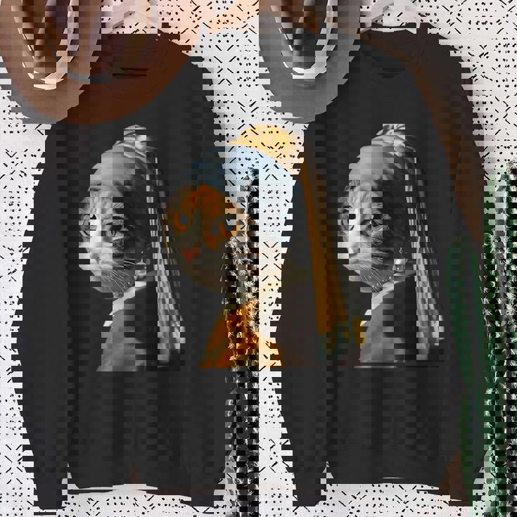 パールイヤリング付き猫 フェルメール スウェットシャツ 年配の女性への贈り物