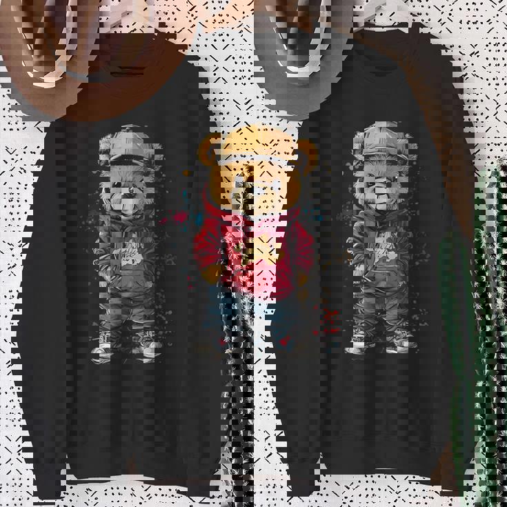 ヒップホップのテディベア、クールなアーバンノベルティグラフィック。 スウェットシャツ 年配の女性への贈り物