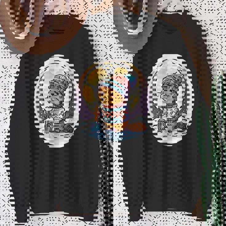 ビーバームーン 冬のワンダーランドのかわいいビーバー スウェットシャツ 年配の女性への贈り物