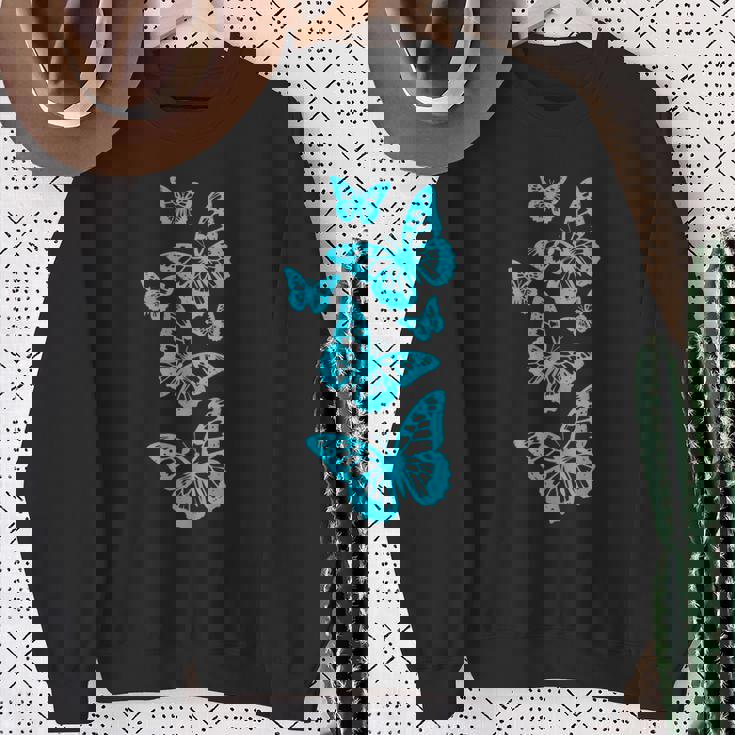 ファンタジー エレガント 蝶 ブルー ブラック シェイプ マニア スウェットシャツ 年配の女性への贈り物