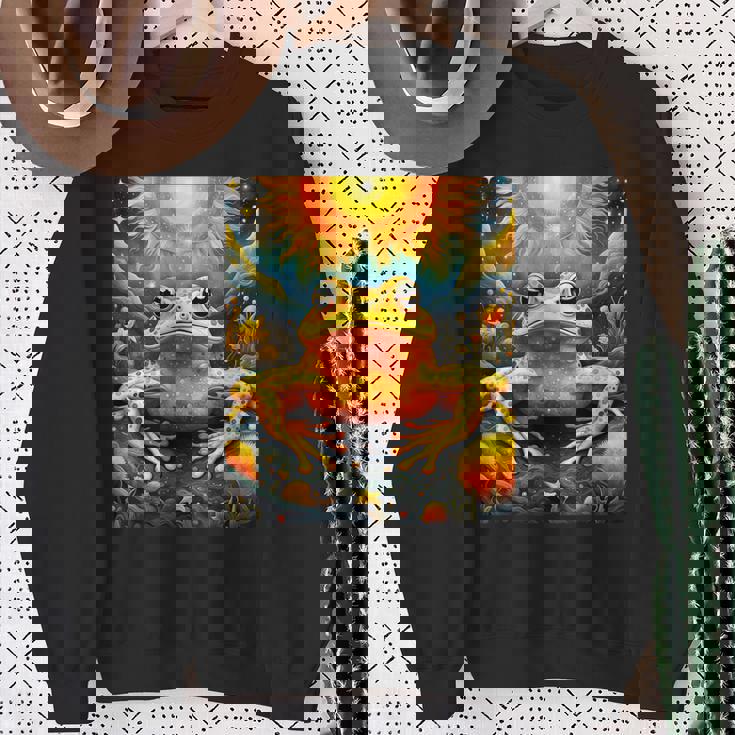 ファンタジー キュート イエロー カエルの太陽 スウェットシャツ 年配の女性への贈り物