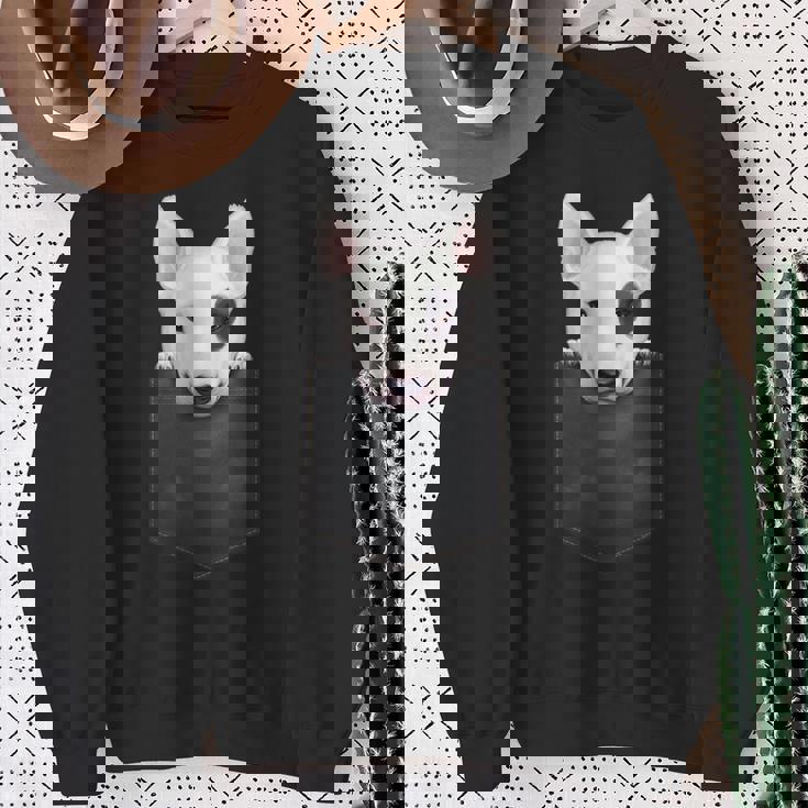 ブルテリア 胸ポケットにブラックアイパッチ付き スウェットシャツ 年配の女性への贈り物