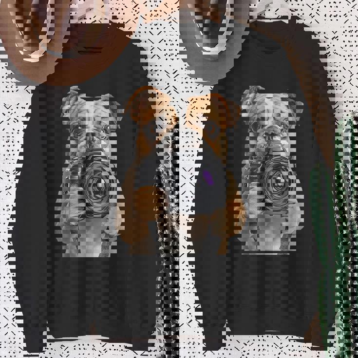 ブルドッグ 写真家 写真カメラ スウェットシャツ 年配の女性への贈り物