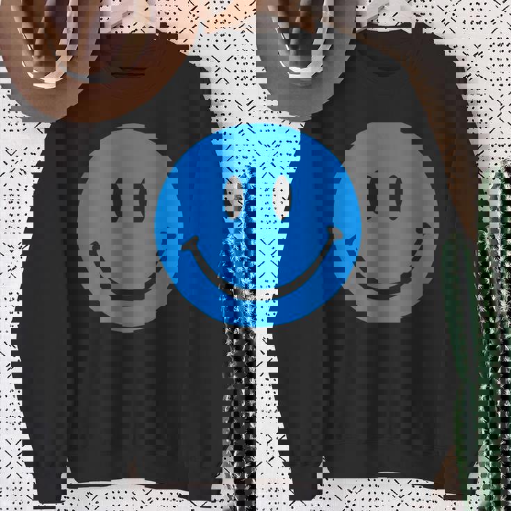 ブルースマイリーフェイス レトロブルーハッピーフェイス スウェットシャツ 年配の女性への贈り物