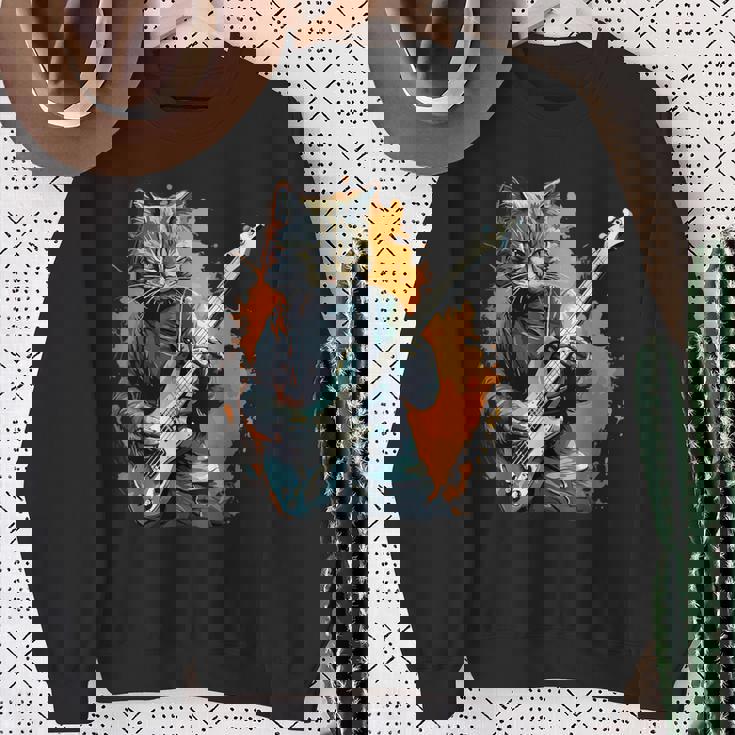 ベースギター 音楽 猫 ギターを弾く スウェットシャツ 年配の女性への贈り物