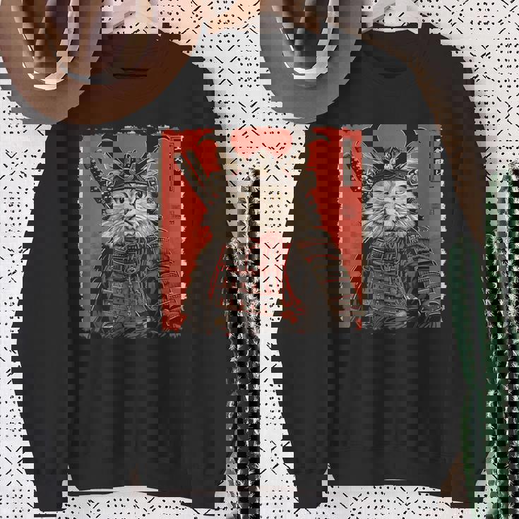 ペルシャ猫 日本美術 サムライ 浮世絵 ヴィンテージ スウェットシャツ 年配の女性への贈り物