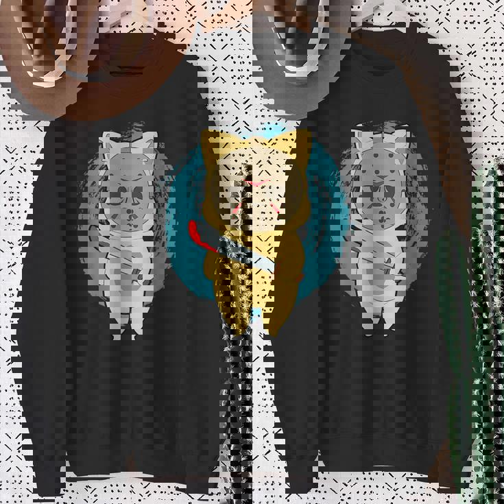 ホラー映画 ジェイソンキャット おもしろパロディ 映画 ハロウィンコスチューム スウェットシャツ 年配の女性への贈り物