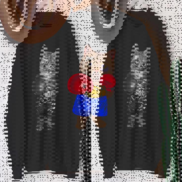 ボクシング をする 猫 ねこ スウェットシャツ 年配の女性への贈り物