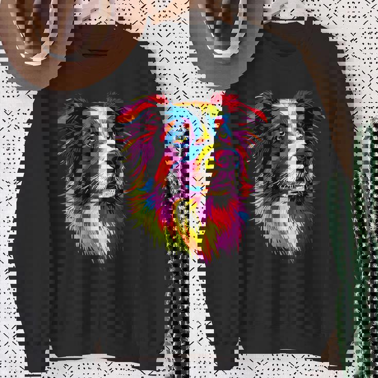 ボーダーコリー ポップアート レインボーカラー カラフル ボーダーコリー スウェットシャツ 年配の女性への贈り物